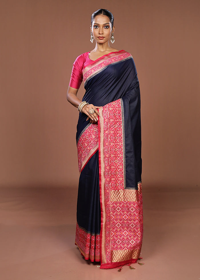 Blue Dupion Silk Saree With Blouse Piece