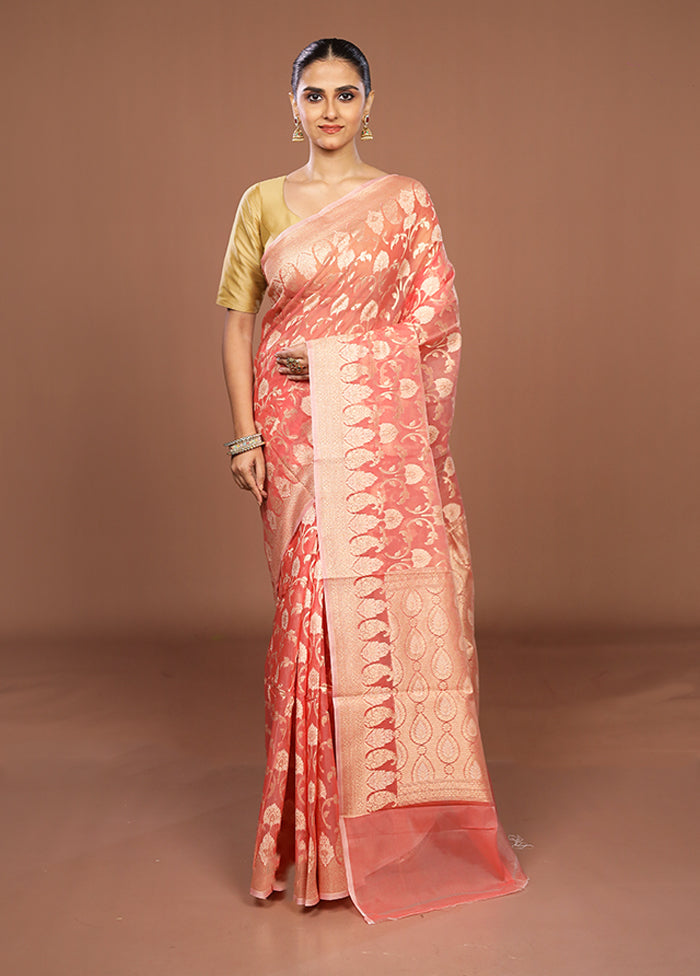Pink Kora Silk Saree With Blouse Piece
