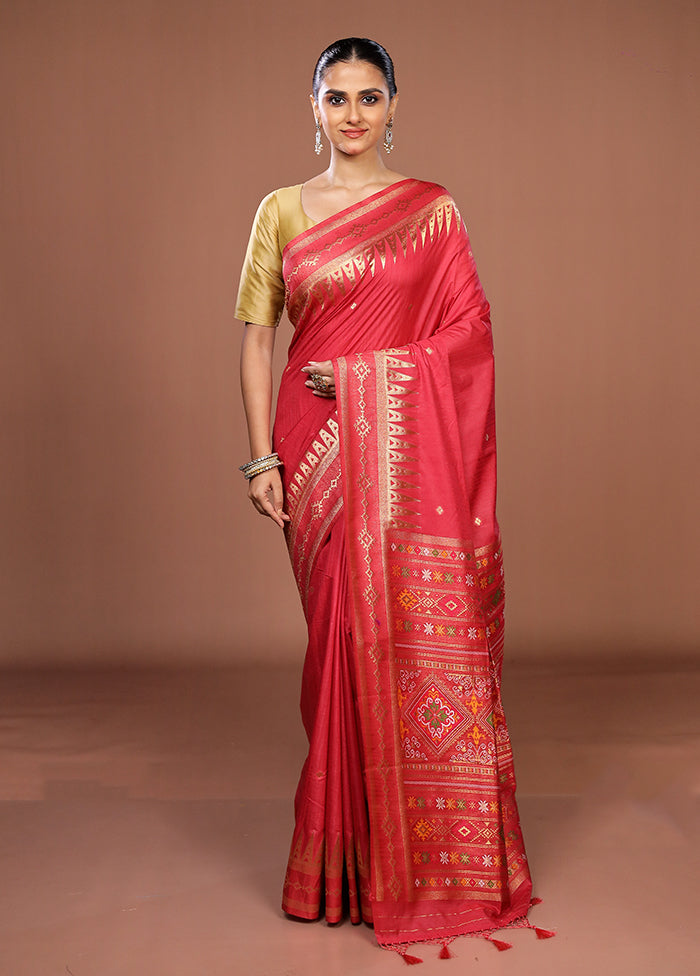 Pink Dupion Silk Saree With Blouse Piece