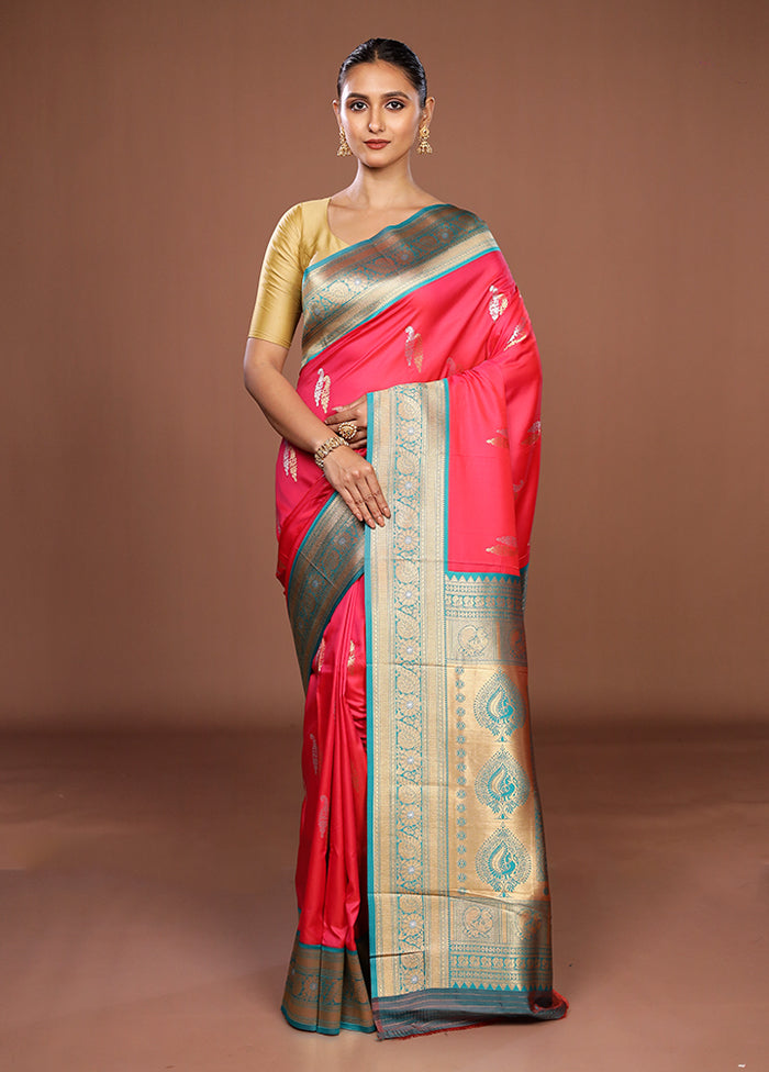Pink Dupion Silk Saree With Blouse Piece