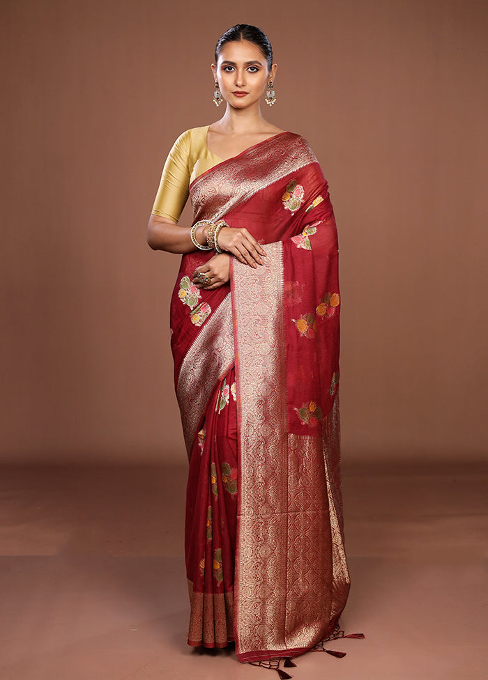 Maroon Dupion Silk Saree With Blouse Piece