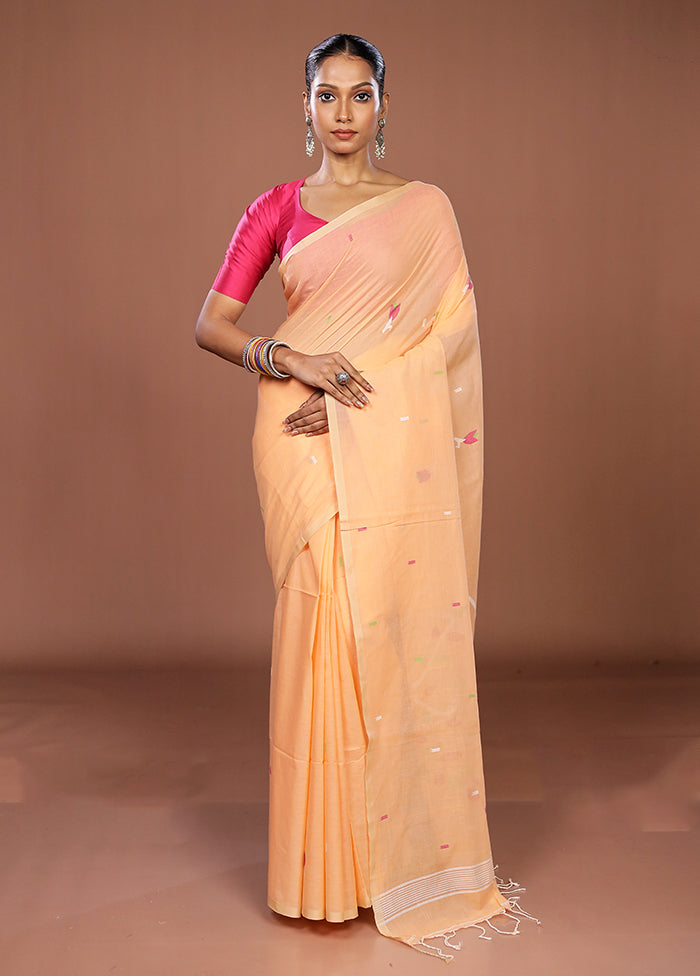 Peach Matka Silk Saree With Blouse Piece