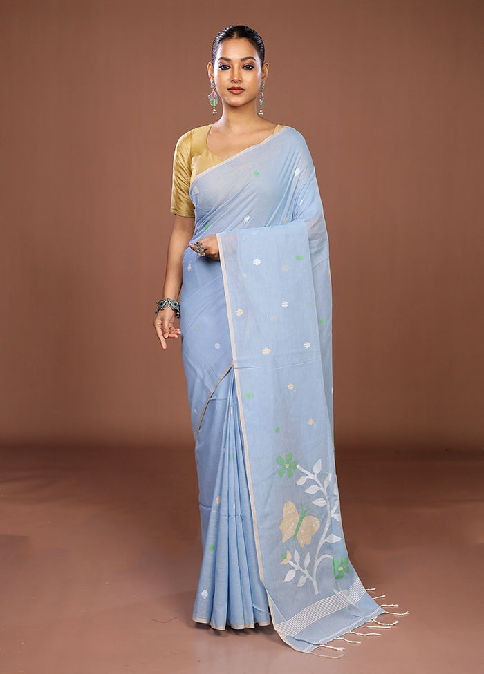 Blue Matka Silk Saree With Blouse Piece