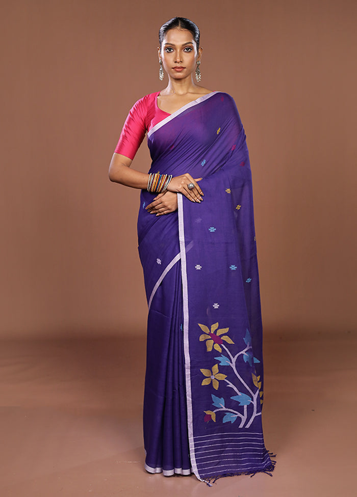 Blue Matka Silk Saree With Blouse Piece