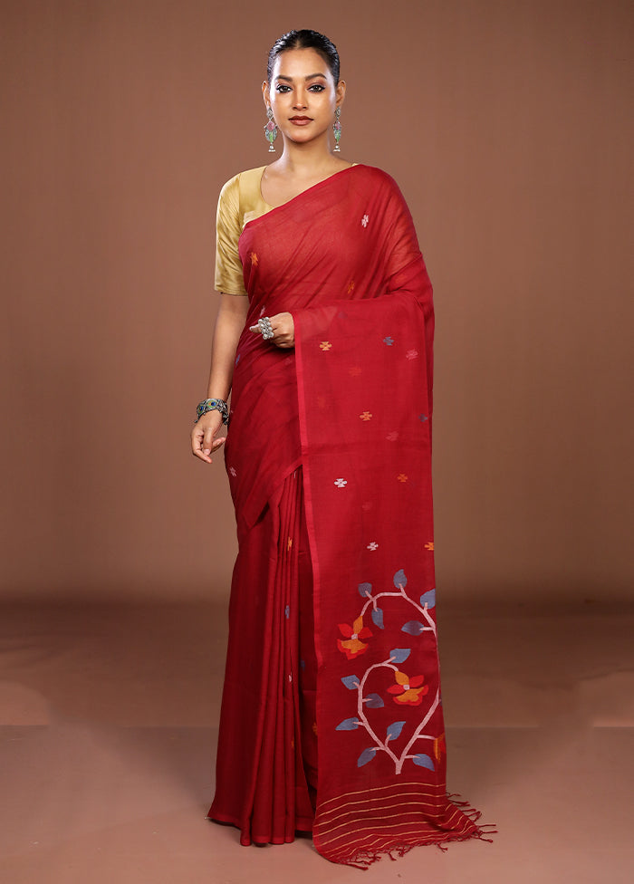 Red Matka Silk Saree With Blouse Piece