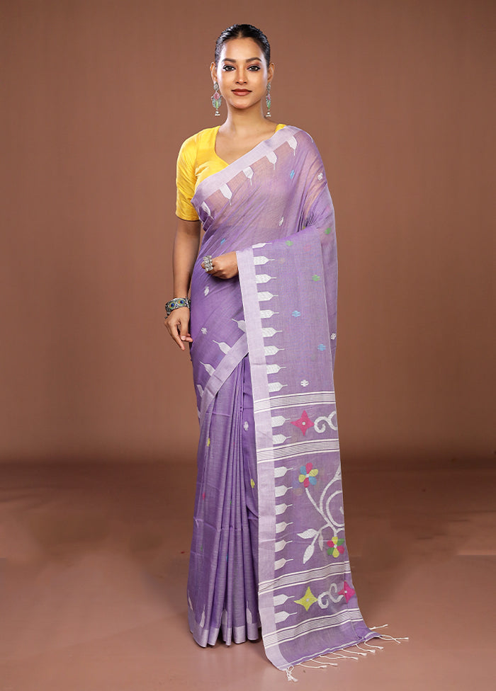 Purple Matka Silk Saree With Blouse Piece