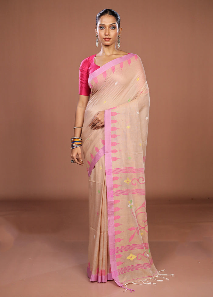 Cream Matka Silk Saree With Blouse Piece