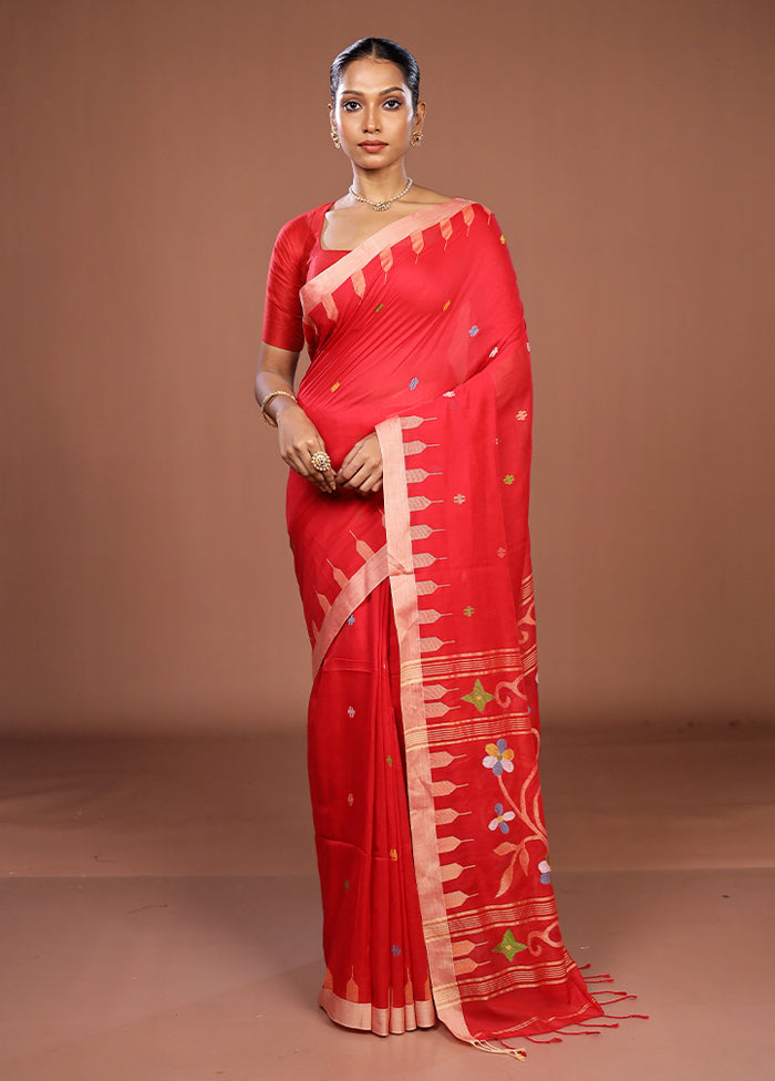 Red Matka Silk Saree With Blouse Piece