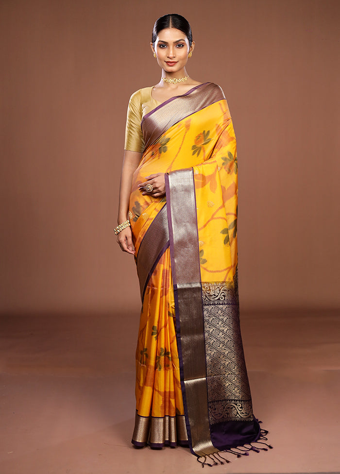 Yellow Kanjivaram Silk Saree With Blouse Piece