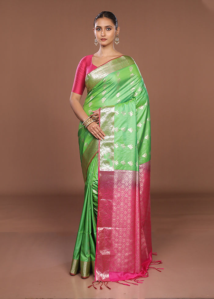 Green Kanjivaram Silk Saree With Blouse Piece