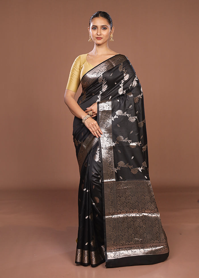 Black Dupion Silk Saree With Blouse Piece
