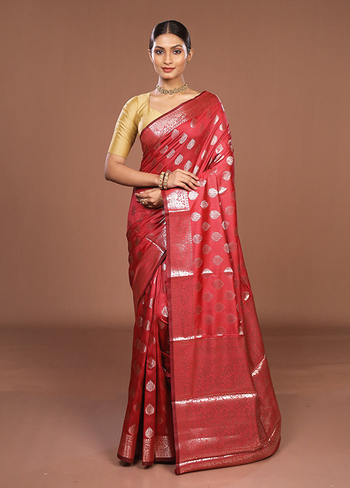 Red Dupion Silk Saree With Blouse Piece