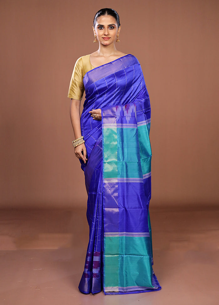Blue Handloom Kanjivaram Pure Silk Saree With Blouse Piece