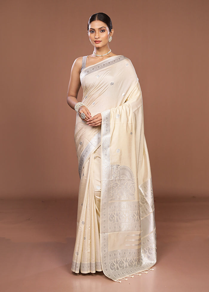 Cream Dupion Silk Saree With Blouse Piece