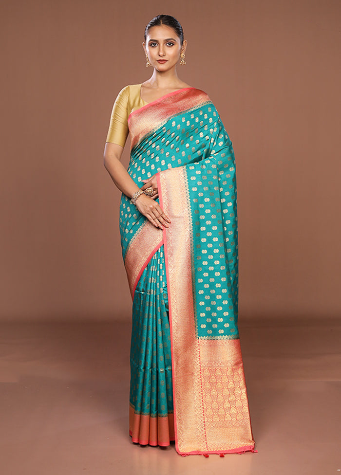 Green Dupion Silk Saree With Blouse Piece