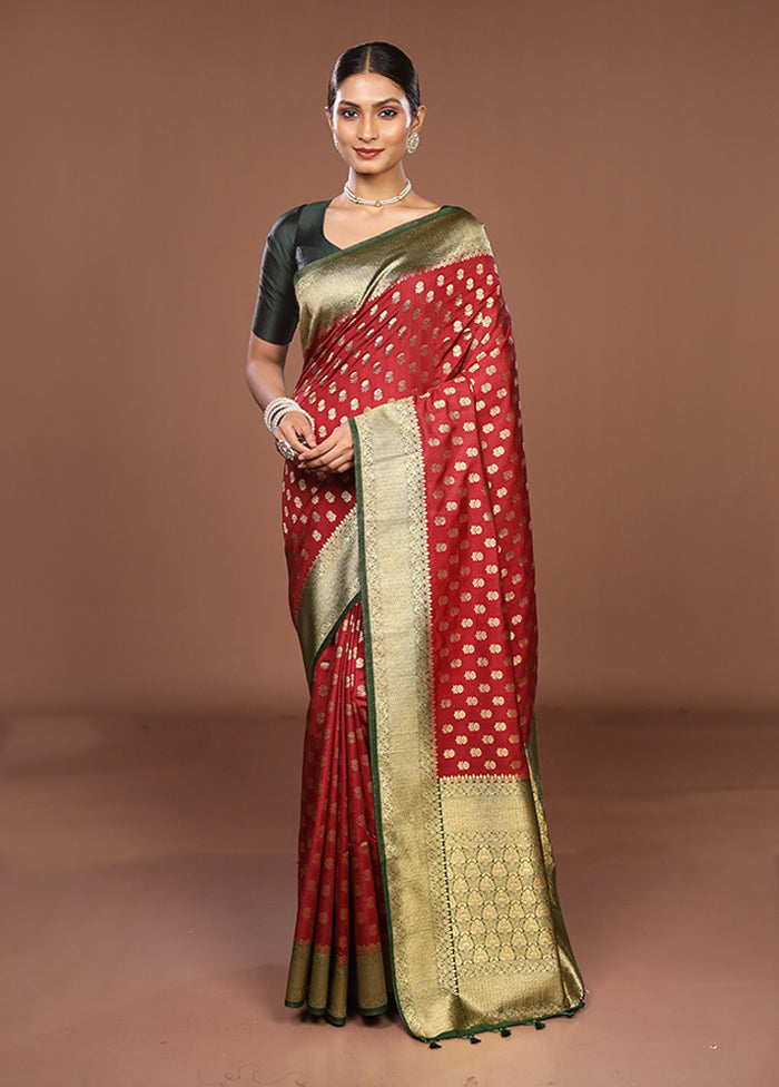 Red Dupion Silk Saree With Blouse Piece