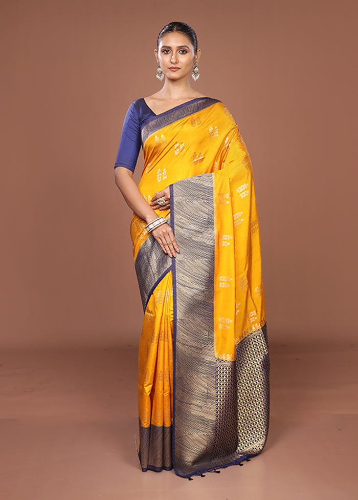 Yellow Dupion Silk Saree With Blouse Piece
