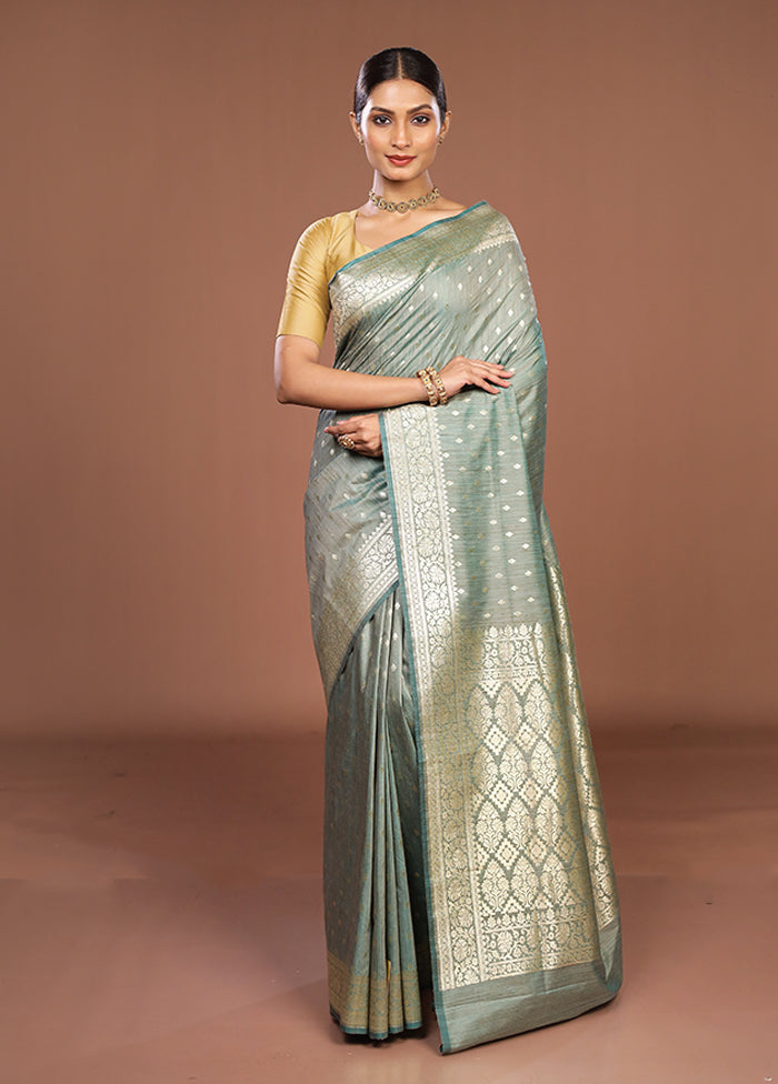 Green Tussar Silk Saree With Blouse Piece