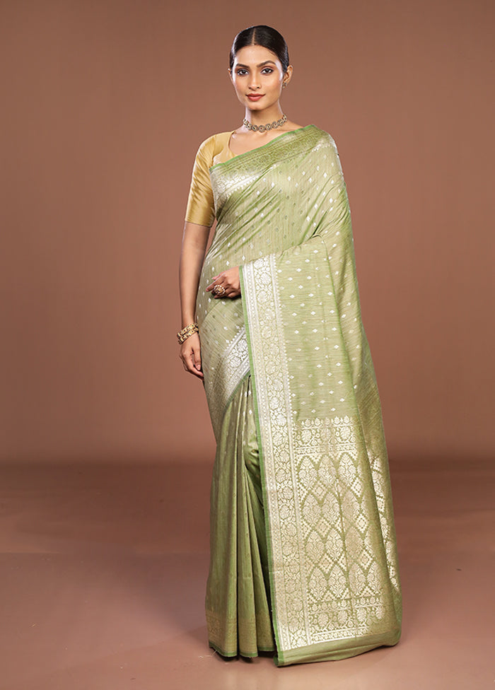 Green Tussar Silk Saree With Blouse Piece