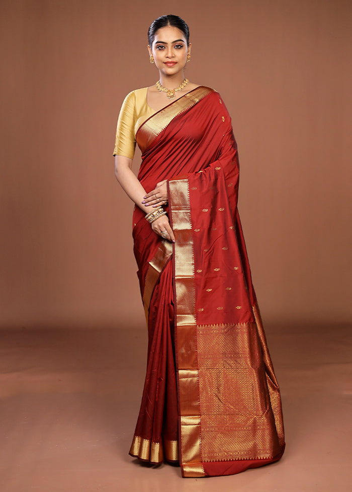 Maroon Kanjivaram Silk Saree With Blouse Piece