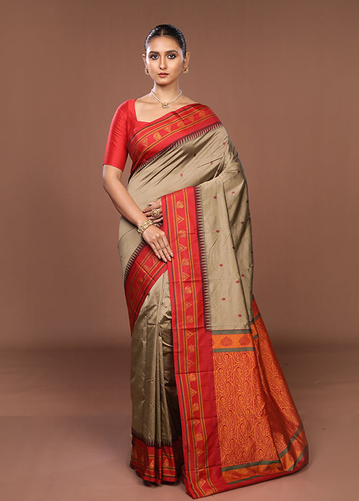Grey Kanjivaram Silk Saree With Blouse Piece