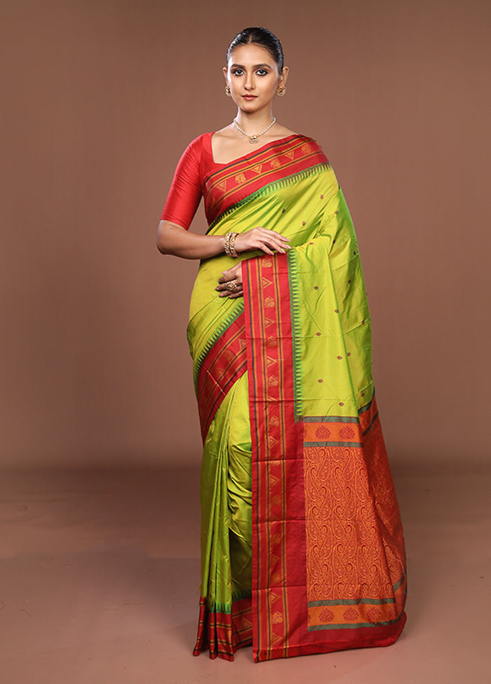 Green Kanjivaram Silk Saree With Blouse Piece