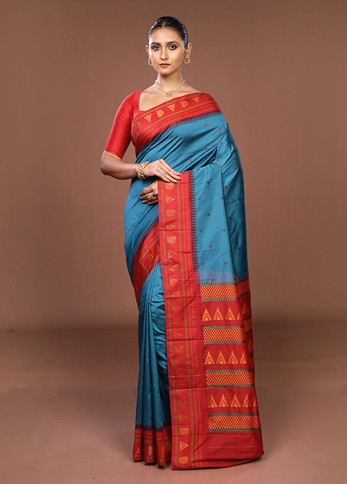Blue Kanjivaram Silk Saree With Blouse Piece