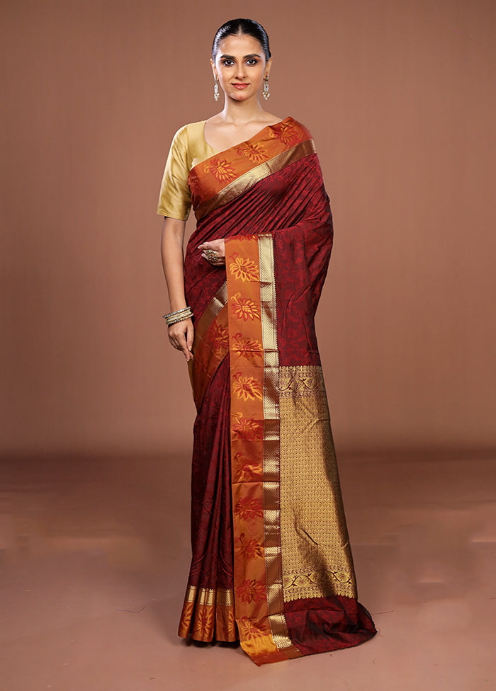 Maroon Kanjivaram Silk Saree With Blouse Piece