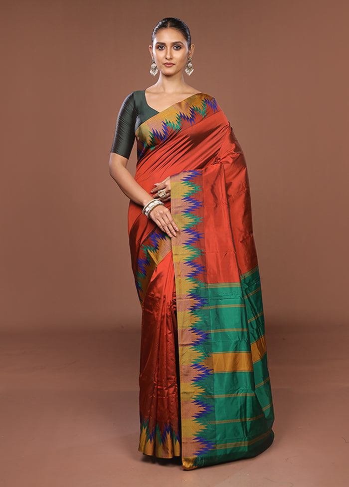 Rust Kanjivaram Silk Saree With Blouse Piece