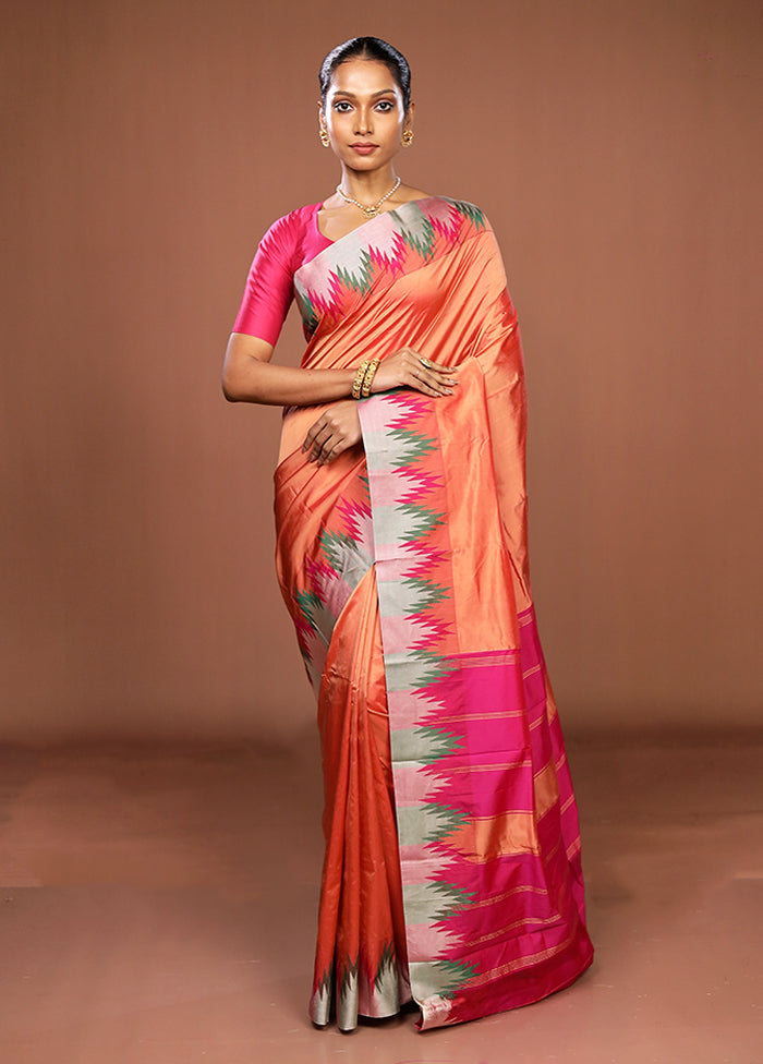 Pink Kanjivaram Silk Saree With Blouse Piece