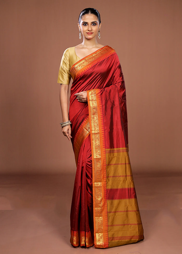 Maroon Kanjivaram Silk Saree With Blouse Piece