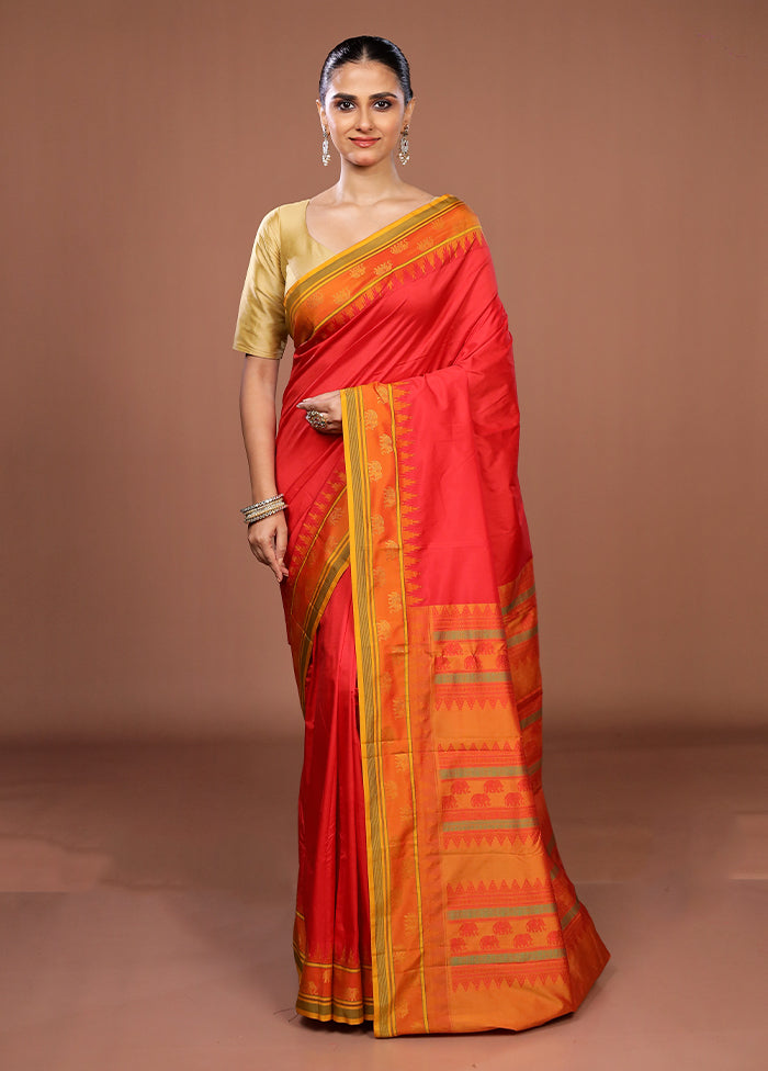 Pink Kanjivaram Silk Saree With Blouse Piece