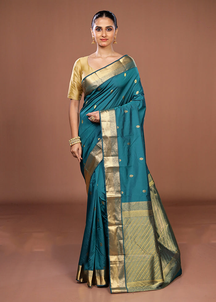 Blue Kanjivaram Silk Saree With Blouse Piece