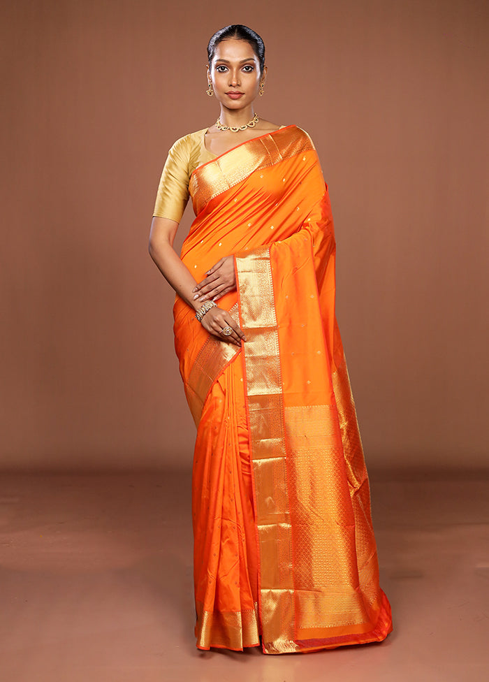 Orange Kanjivaram Silk Saree With Blouse Piece