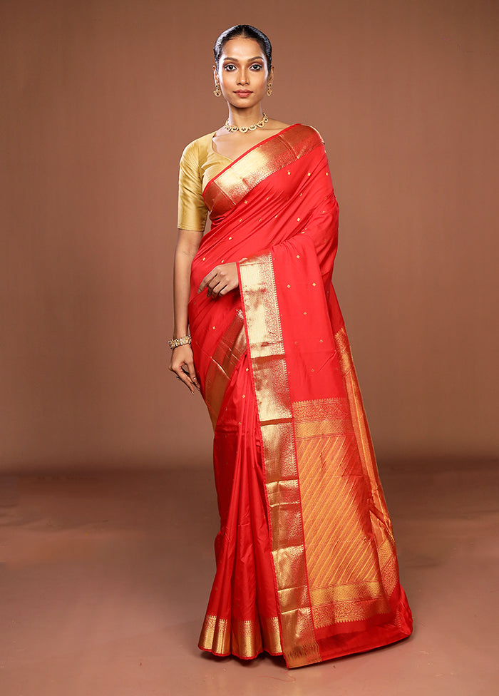 Red Kanjivaram Silk Saree With Blouse Piece