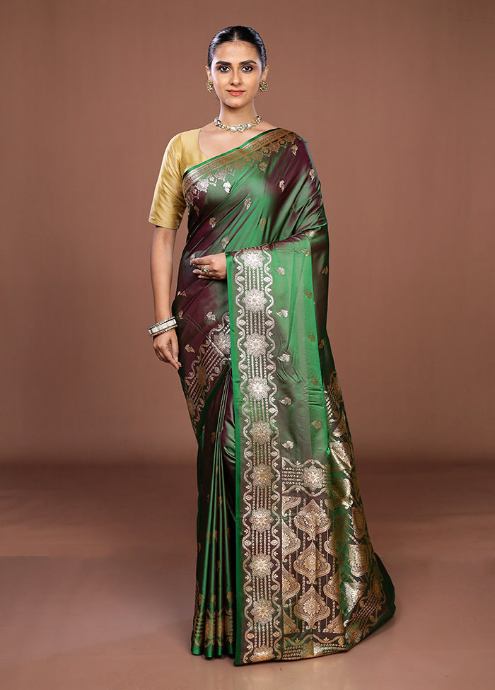 Green Banarasi Silk Saree With Blouse Piece