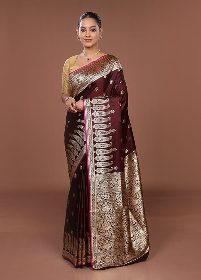 Maroon Banarasi Silk Saree With Blouse Piece