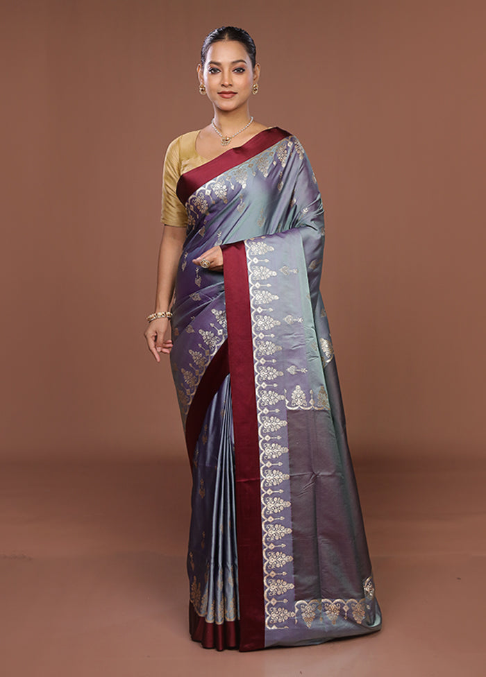 Grey Banarasi Silk Saree With Blouse Piece