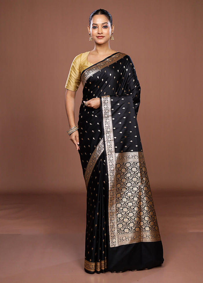 Black Banarasi Silk Saree With Blouse Piece