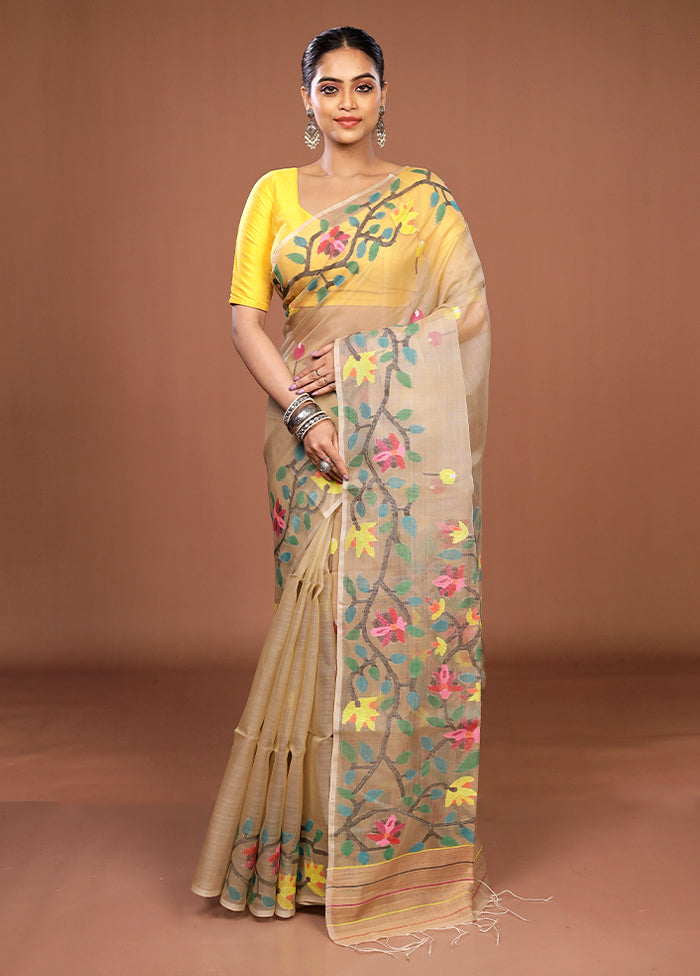 Cream Handloom Matka Pure Silk Saree With Blouse Piece