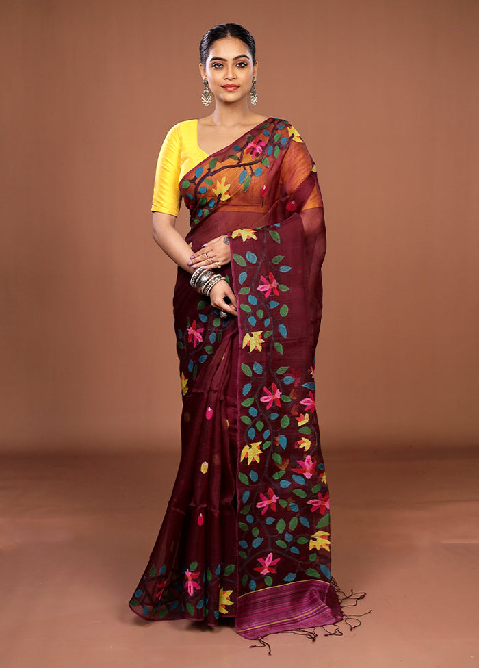 Purple Handloom Matka Pure Silk Saree With Blouse Piece