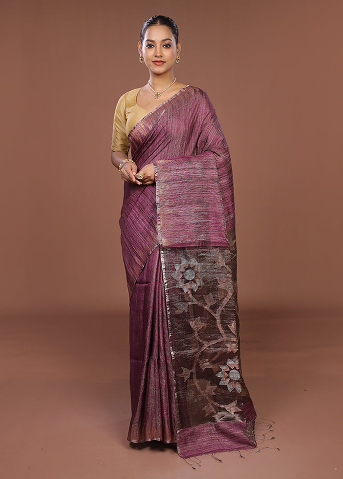 Purple Handloom Matka Pure Silk Saree With Blouse Piece