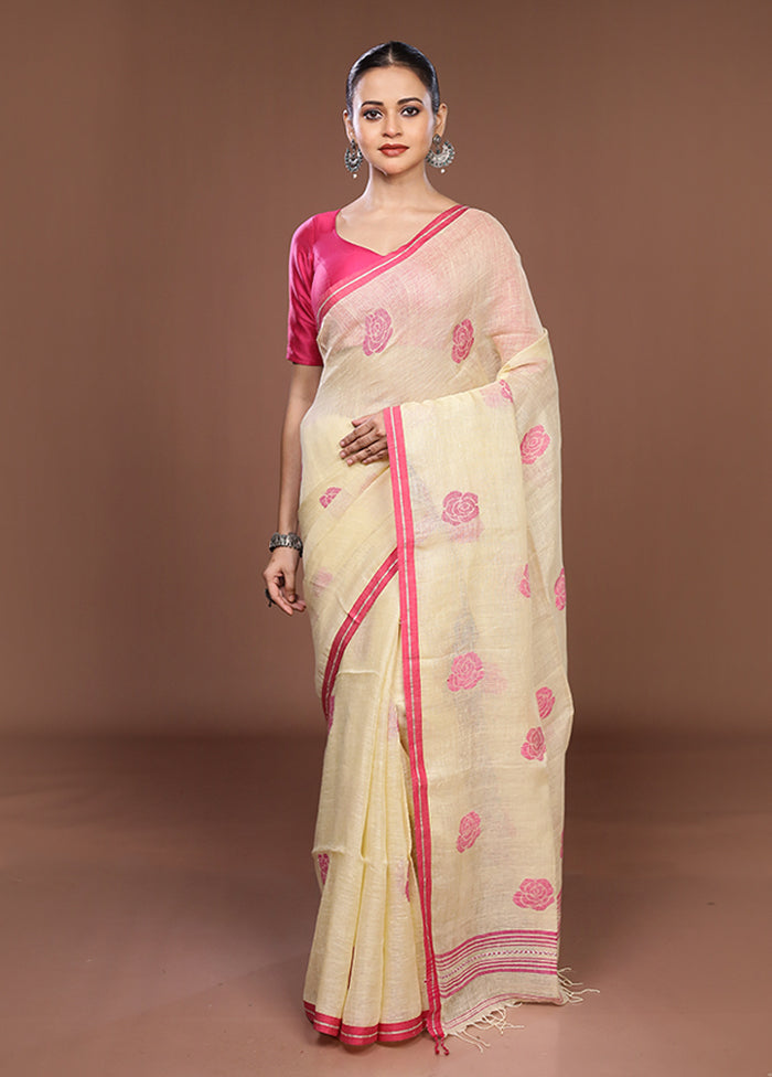 Cream Matka Silk Saree With Blouse Piece