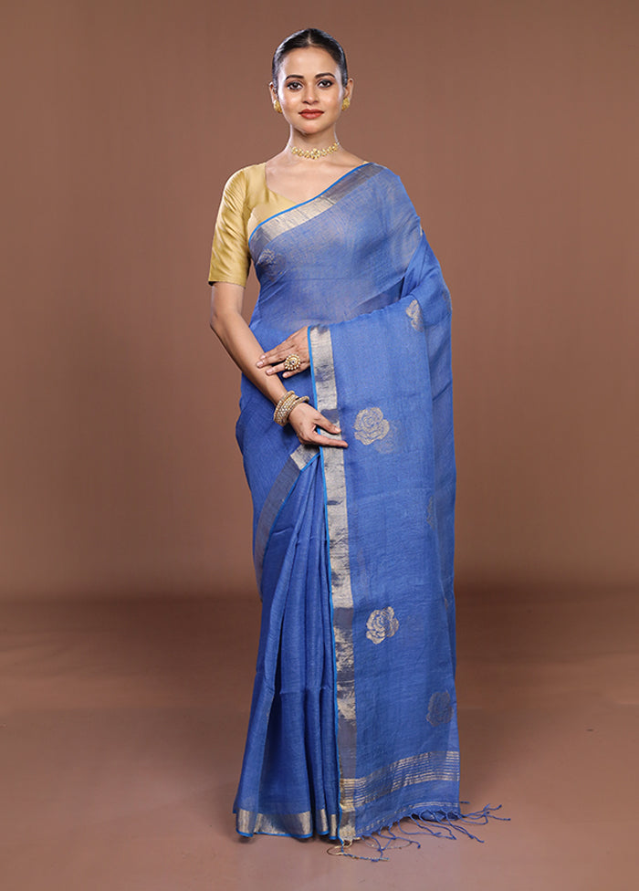 Blue Matka Silk Saree With Blouse Piece