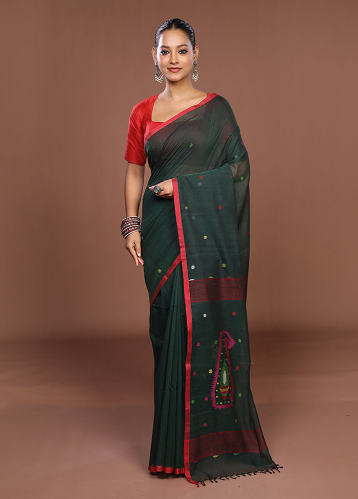 Green Matka Silk Saree With Blouse Piece