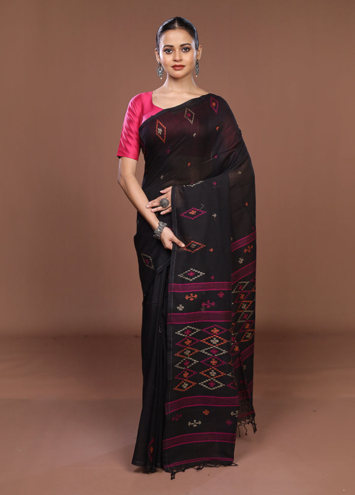 Black Matka Silk Saree With Blouse Piece