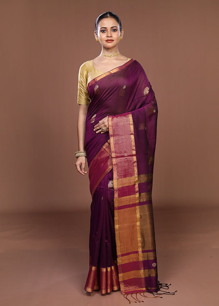 Purple Matka Silk Saree With Blouse Piece