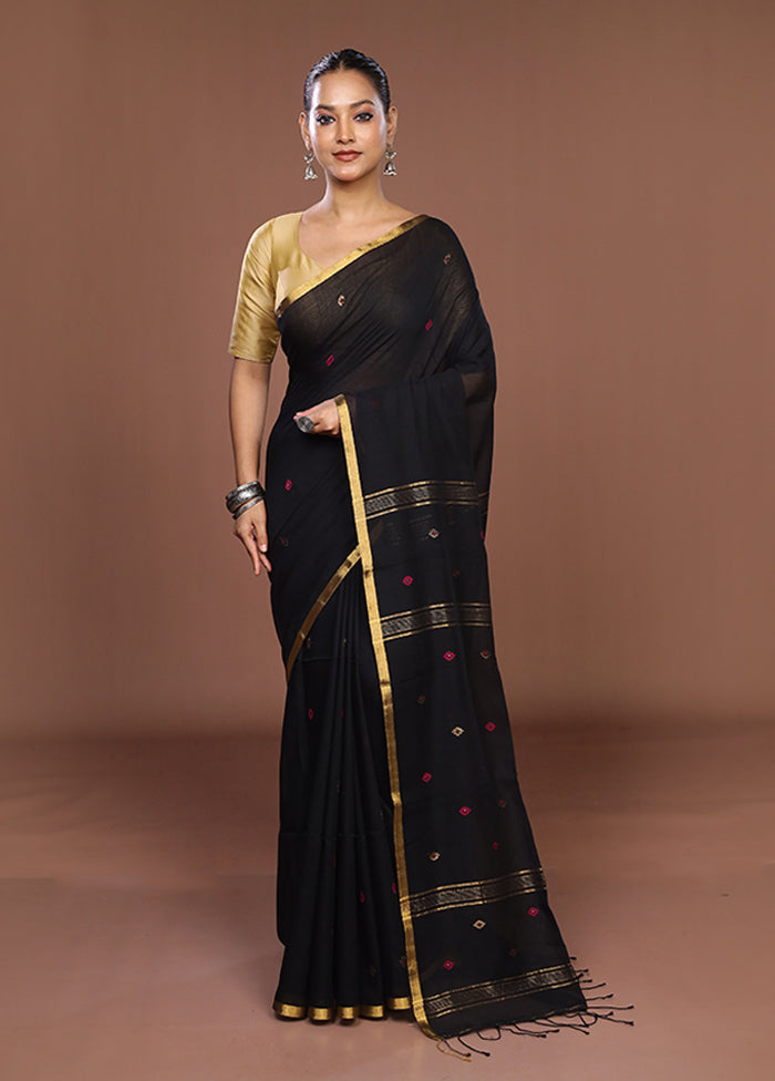 Black Matka Silk Saree With Blouse Piece