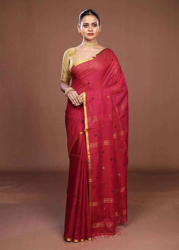 Maroon Matka Silk Saree With Blouse Piece