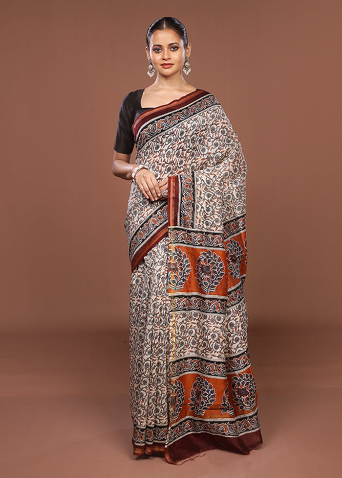 White Chanderi Silk Saree With Blouse Piece